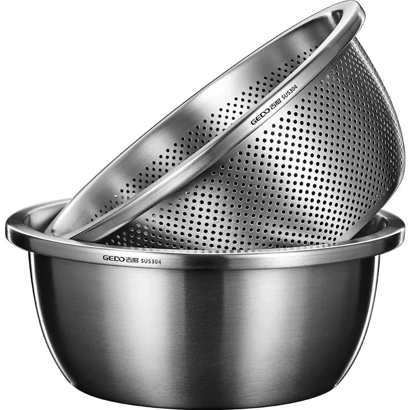 LFGB Certification 304 Stainless Steel Kitchen Washer Integrated Molding Ultra Thick Fruit Washer with 2mm Fine Pores Colander — image 2