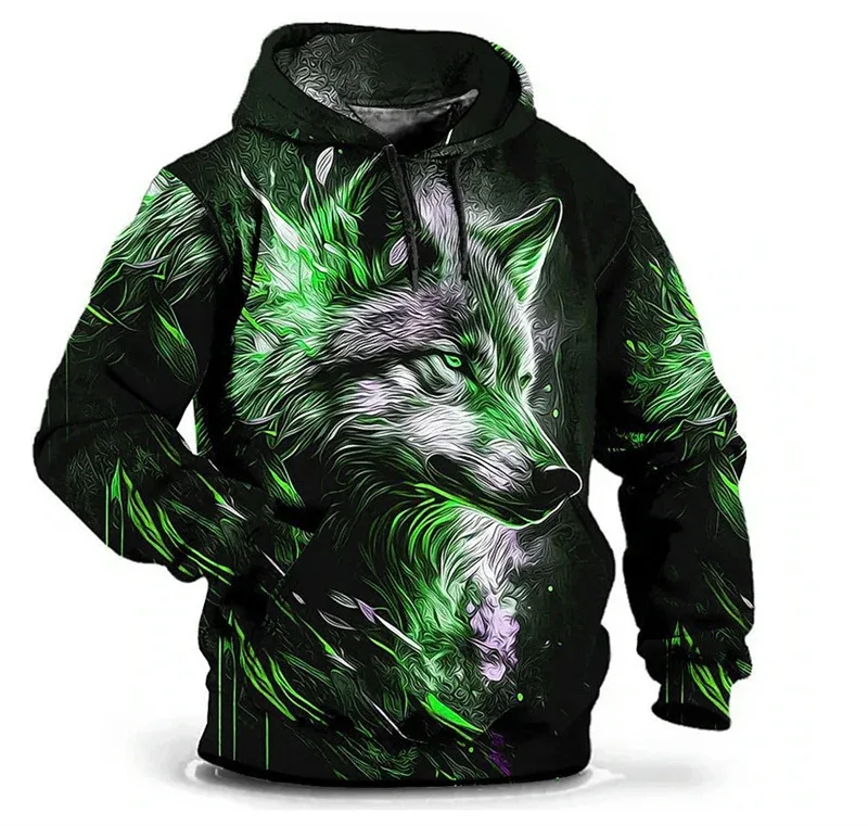 Moda wzór wilka męskie bluzy z kapturem z długim rękawem Street Hip Hop 3d nadruk zwierzęcy bluzy z kapturem 6XL Plus rozmiar codzienna bluza z kapturem