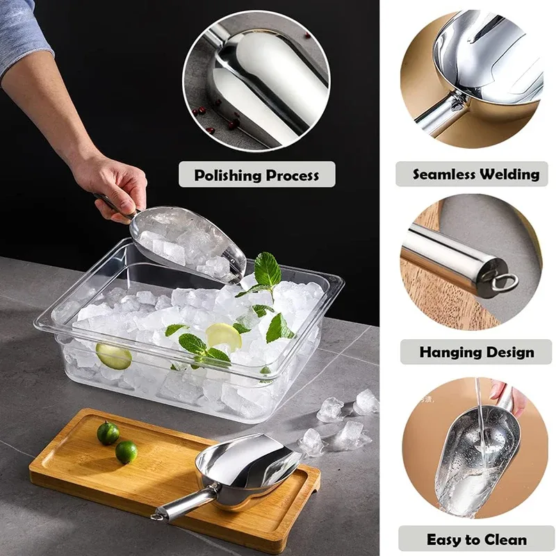 Stainless Steel Ice Shovel Multifunctional Ice Flour Sugar Scoop with 5/8/12 Ounce Ice Scooper for Ice Maker Bar Kitchen Tool — image 5