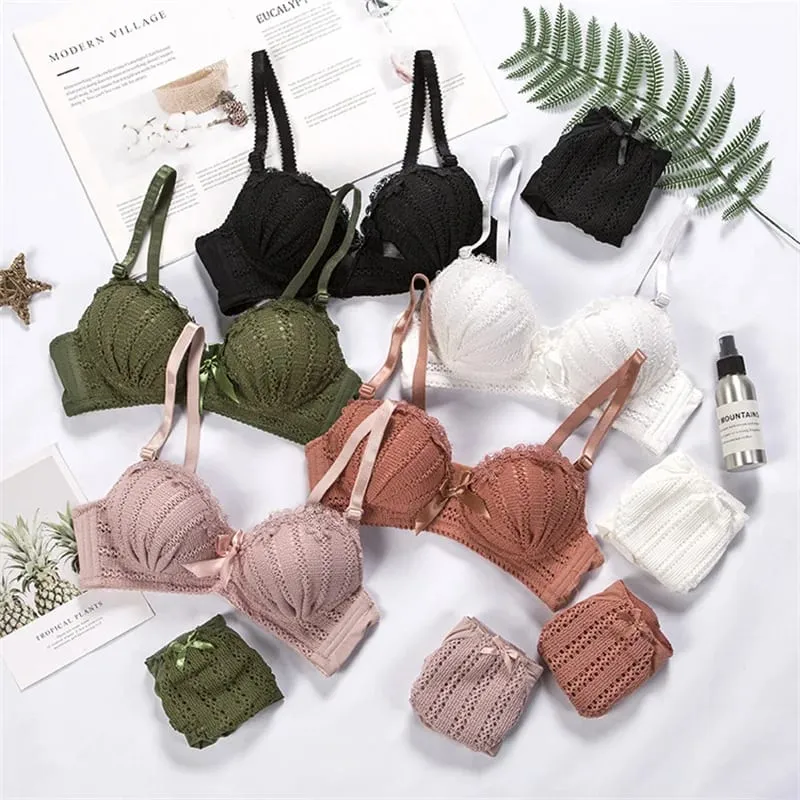 2 Pcs Sexy Push Up Bra and Panty Sets Young Women Underwear Comfortable Brassiere Gathered Lingerie Wholesale Price Adjustable — image 4