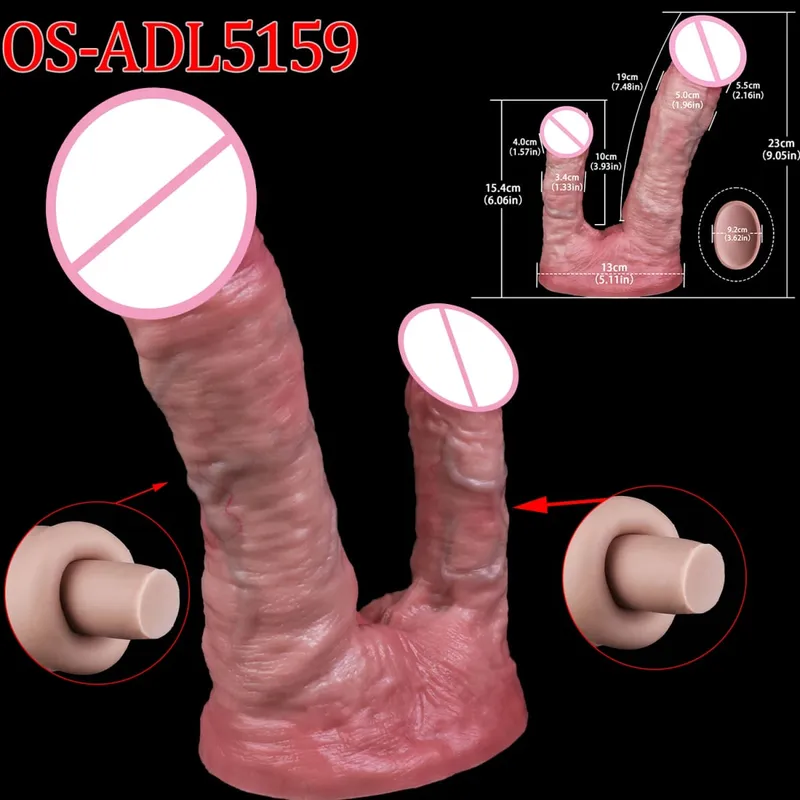 Mainan Seks Stimulator Vagina Anal Kepala Ganda Dildo Panjang Realistis 47Cm dengan Pengisap untuk Pasangan Lesbian Alat Dewasa Pria Gay