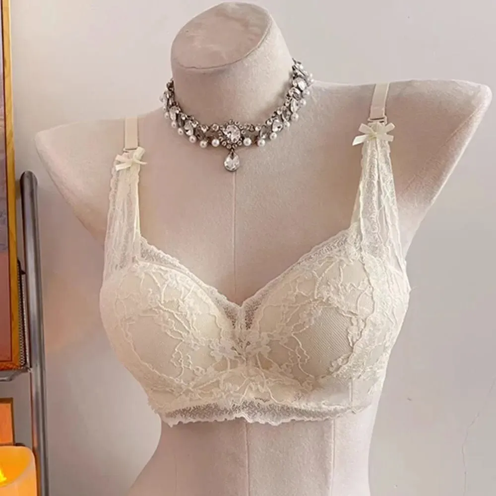 Female Halter Style Bow Lace Bra Padded Push‑Up No Underwire Soft Inner Wear Lingerie for Small Bust Daily Wearセクシーな — image 5
