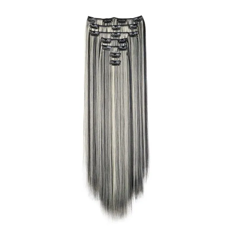 Synthetic 7 Pcs/Set Clip in Hair Extensions Natural Soft Hair Extensions 24 Inch Premium Long Straight Hairpieces for Women