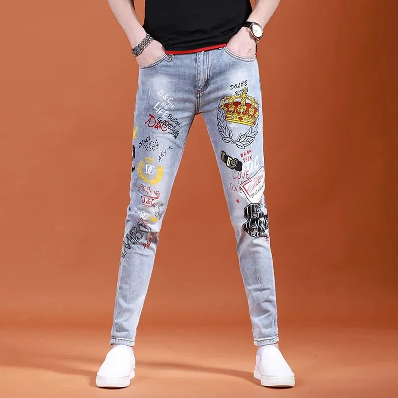 New High Quality Spring Autumn Embroidery Men Skinny Jeans Pants 90s Streetwear Cowboy Male Denim Brand Designer Hiphop trousers — image 7