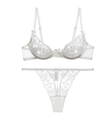 Riviera Sheer Bralette - Breathable Half Cup Underwire Bra Summer-Ready Lace Lingerie Set No Sponge Heatwave-Friendly