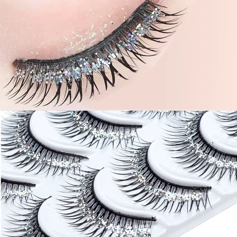 5 Pairs Makeup Diamond False Eyelashes Set Show Catwalk Party Shinny Eye Lashes Handmade Eyelash Shinning Cosmetics — image 7