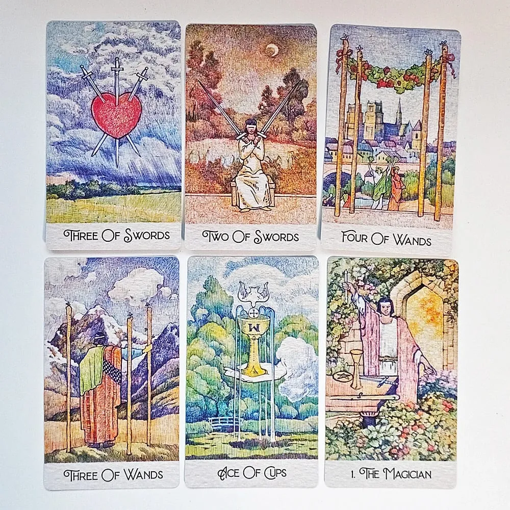 Dicetak pada Stok Kad Timbul Dua Kali 350GSM 12*7cm Dek Tarot Klasik Temui Semula 78 Keping Kad Tarot Dilukis dengan Pen Bola — image 1