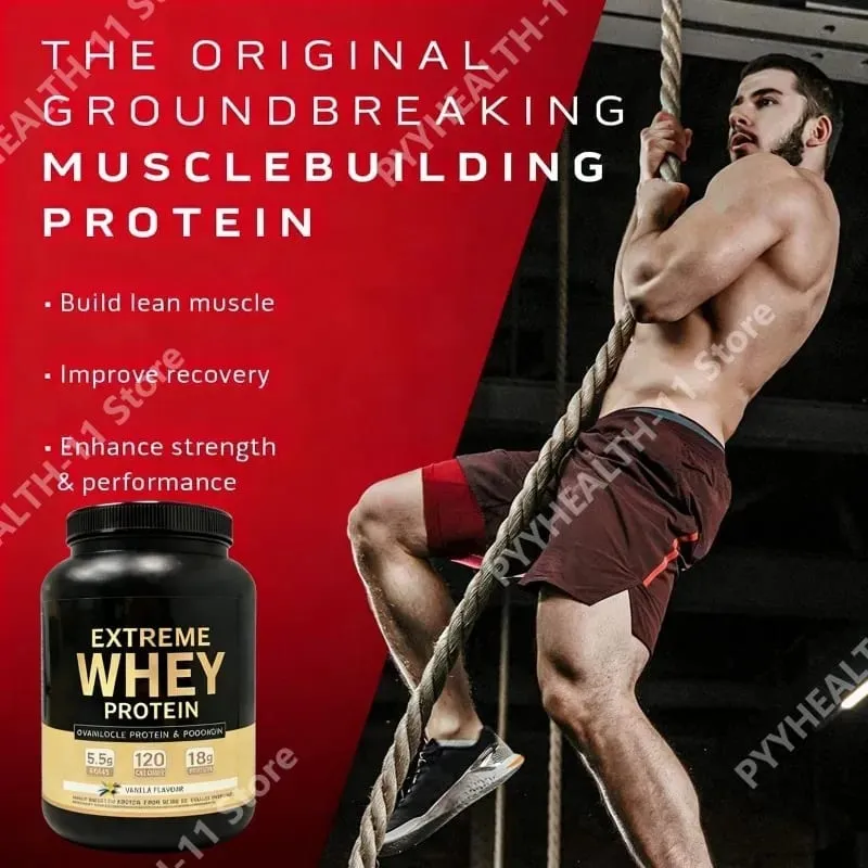 Whey protein pó branco ganhador de massa suplemento muscular crescimento muscular esporte suporte de saúde para ginásio sabor baunilha 1000g — image 5