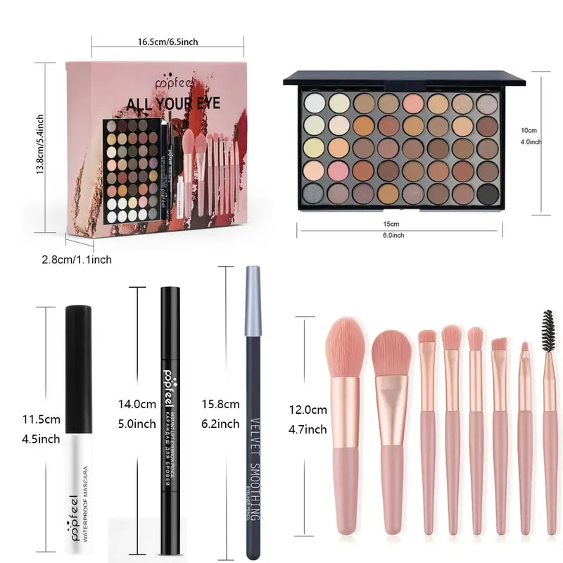 Professional Eye Makeup Set: Eyeshadow Palette Eyeliner Brow Pencil Mascara +8 Makeup Brushes - Perfect for Beginners — image 7