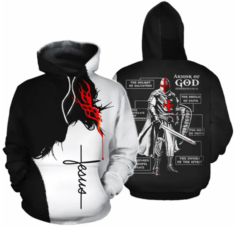 Knights Templar Armor Hoodies Jacket Crusader Cross Medieval Sweathsirt Pullover Full Printed 3D Men's Hoodie Tracksuit Carnival — image 6
