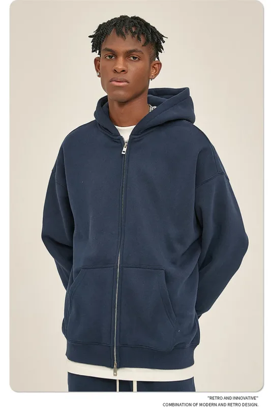 New Men Double Headed Zipper Fleece Hoodies Unisex Loose Basic Solid Warm Hooded Sweatshirts Coats For Winter HY0633 — image 25