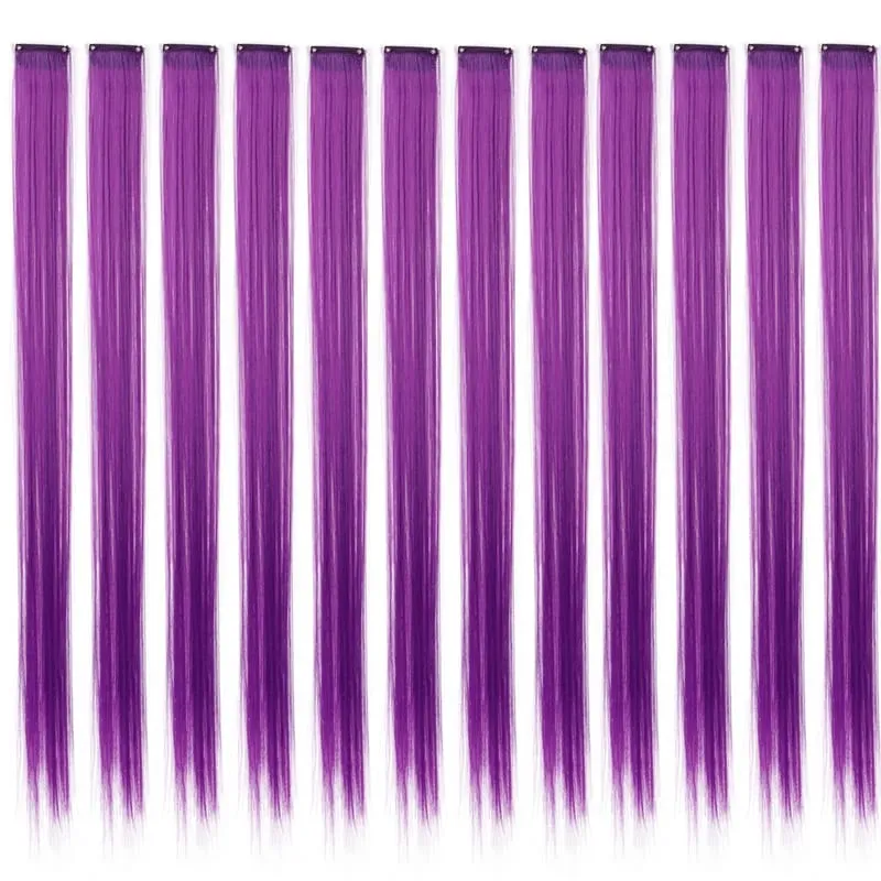 22Inch Colored Party Synthetic Clip in Hair Extensions for Girls Multi-colors Long Straight Hair Rainbow Hairpieces — image 14