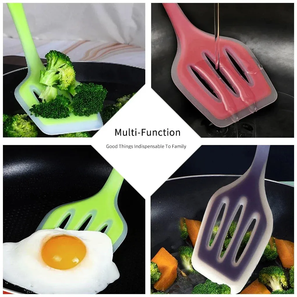 Color Silicone Kitchen Ware Non-stick Set Cooking Utensils Tools Egg Fish Frying Pan Scoop Fried Shovel Spatula Cooking Utensils — image 8