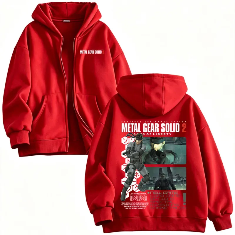 Metal Gear Solid 2 Sons of Liberty MGS2 Solid Snake Game Dragkedja Hoodies Herr Dam Fleece Zip Up Huvtröjor Jackor Kappor