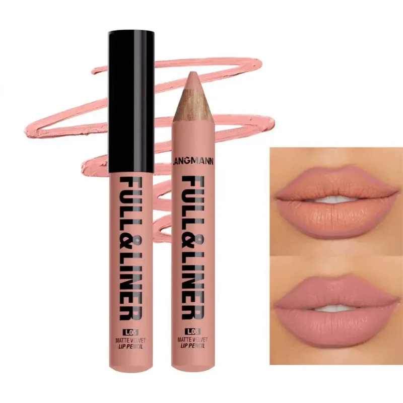 Matte Lip Liner Pencil Nude Brown Wooden Matte Lipstick Crayon for Women Smooth Long-lasting Waterproof Lip Contour Makeup