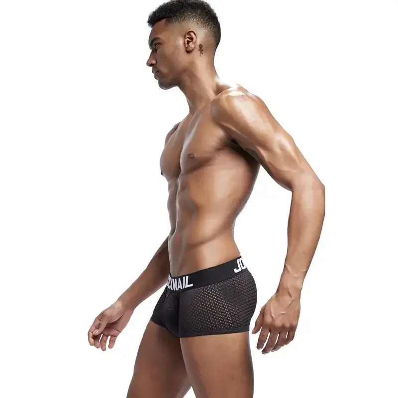 Jockmail Boxers Sexy Mens Panties Mesh Quick-drying Breathable Calzoncillos Solid Color Simple Boxers Hombre Semi-transparent — image 4