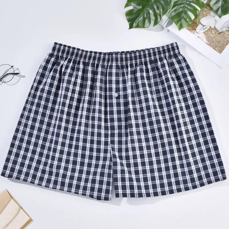 Męskie bokserki Casual bawełniane kalesony do spania bielizna męska strzałka majtki w paski kratę luźna wygodna odzież domowa XL-4XL