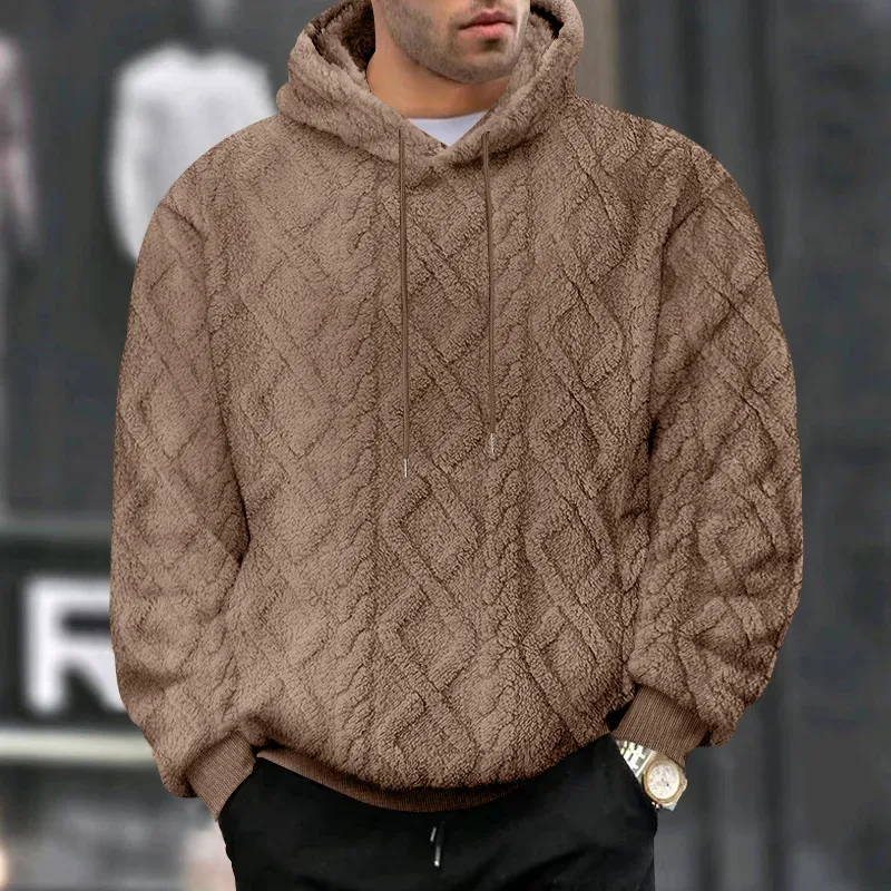 Autumn and Winter Leisure Men's High Street Jacquard Double-Sided Velvet Hooded Sports Trend Pullover Sweater Jacket — image 9
