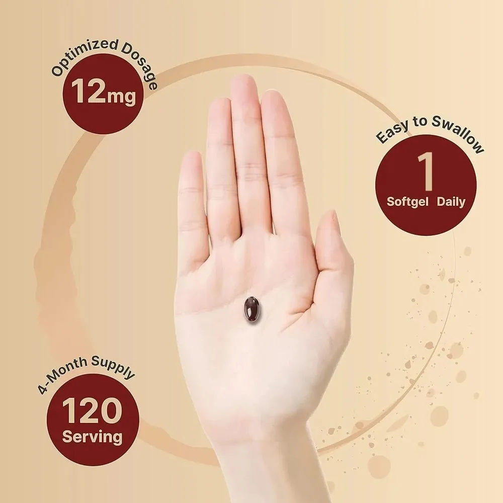 Triple Strength Astaxanthin 12mg - Bổ sung chất chống oxy hóa Astaxanthin tự nhiên Không biến đổi gen đã được xác minh & Không chứa gluten - 120 viên mềm — image 4
