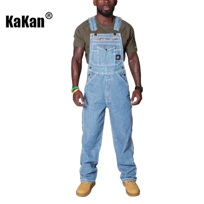 Kakan - New European and American Men's Shoulder Strap Jeans Men's Clothing Blue Multi Pocket Torn Jumpsuit Long Jeans K34-722 — image 5
