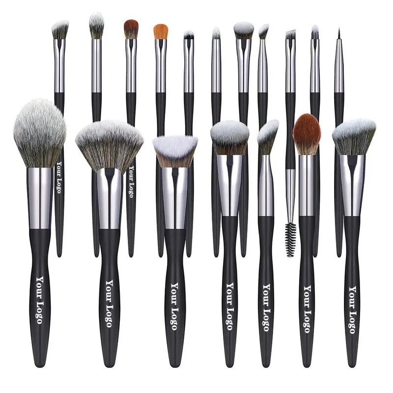 Black Makeup Brushes Private Label Powder Foundation Blush Eyeshadow Make Up Brush Set Natural Hair Brochas Wholesale 5Sets