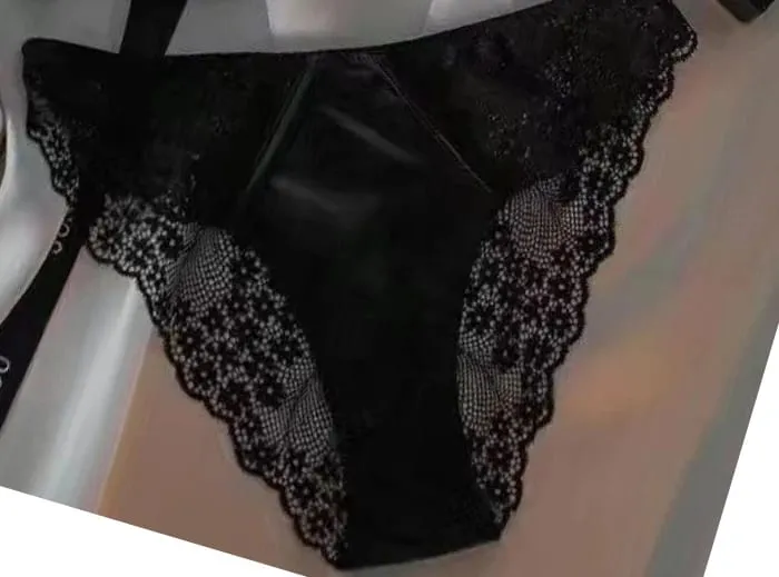 Europäisch-amerikanisches sexy Satin-Halbschalen-Unterwäscheset mit bequemer oberer Stützung, dünn, mit glänzendem Stahlring und grünem Spitzenrand — image 14