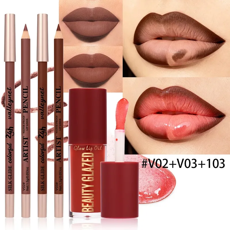 3Pcs/Set Matte Velvet Lip Liner Lip Oil Lip Combo Long Lasting Waterproof Lipliner Lip Makeup