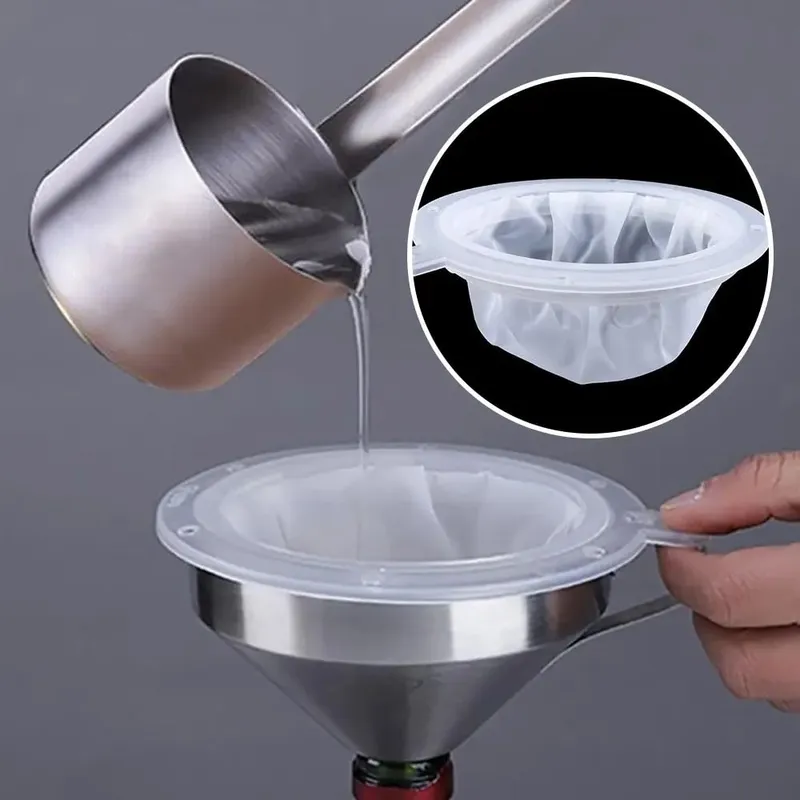 13/15CM 100-450 mesh nylon szűrő, rozsdamentes acél tölcsér és gyümölcstej hagyományos kínai orvoslás olaj fehérbor forralt víz