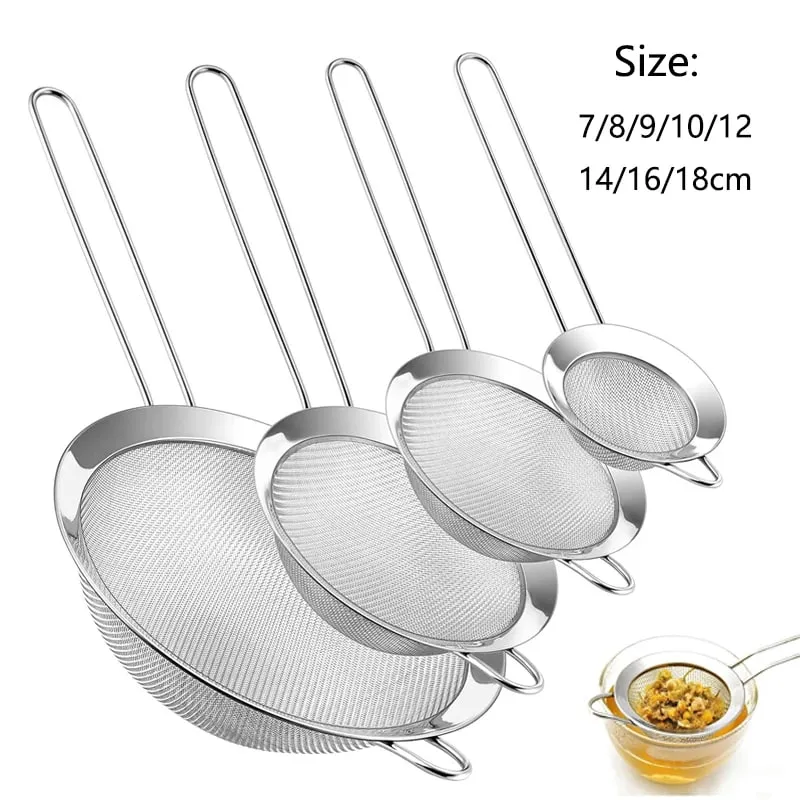1/3/4Pcs/Set Stainless Steel Wire Fine Mesh Oil Strainer Flour Colander Sieve Sifter Pastry Baking Tools Kitchen Accessories — image 1