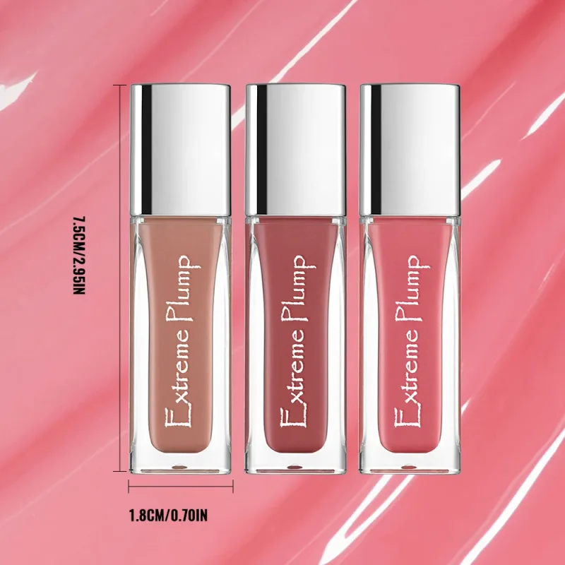 3 db Extreme Plump ajakfény szett Mirror Glass Finish Hosszan tartó hidratáló ajakmáz Nem ragadós vízálló Nude folyékony rúzs — image 6