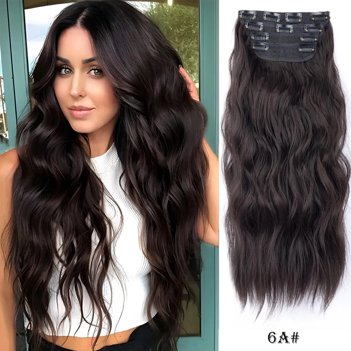 Leeons Wavy Clip In Hair Extensions 4 PCS Natural Soft Long Wavy Hairpieces Thick Double Weft Clip In Hair Extensions For Woman — image 12