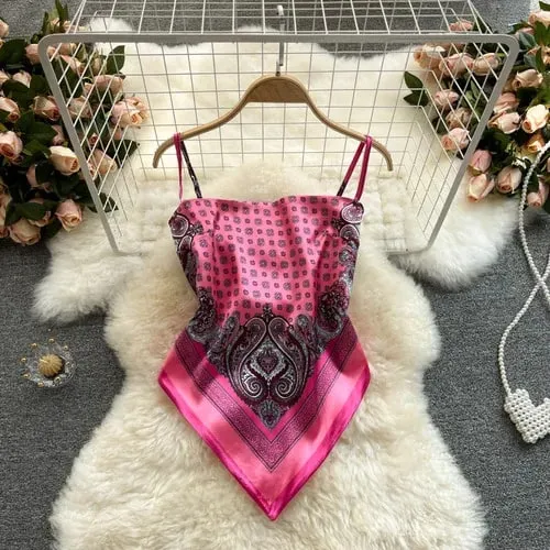 Women Sexy Backless asymmetrical lace-up Camis Print Tank Top Chic One-piece Corset Bustier Summer Beach vacation Crop Top — image 33