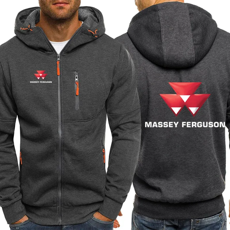 2025 Spring Autumn Massey Ferguson Print Popular Solid Color Zip Hooded Jacket Men's Trendy Comfortable Loose Drawstring Hoodies — image 2