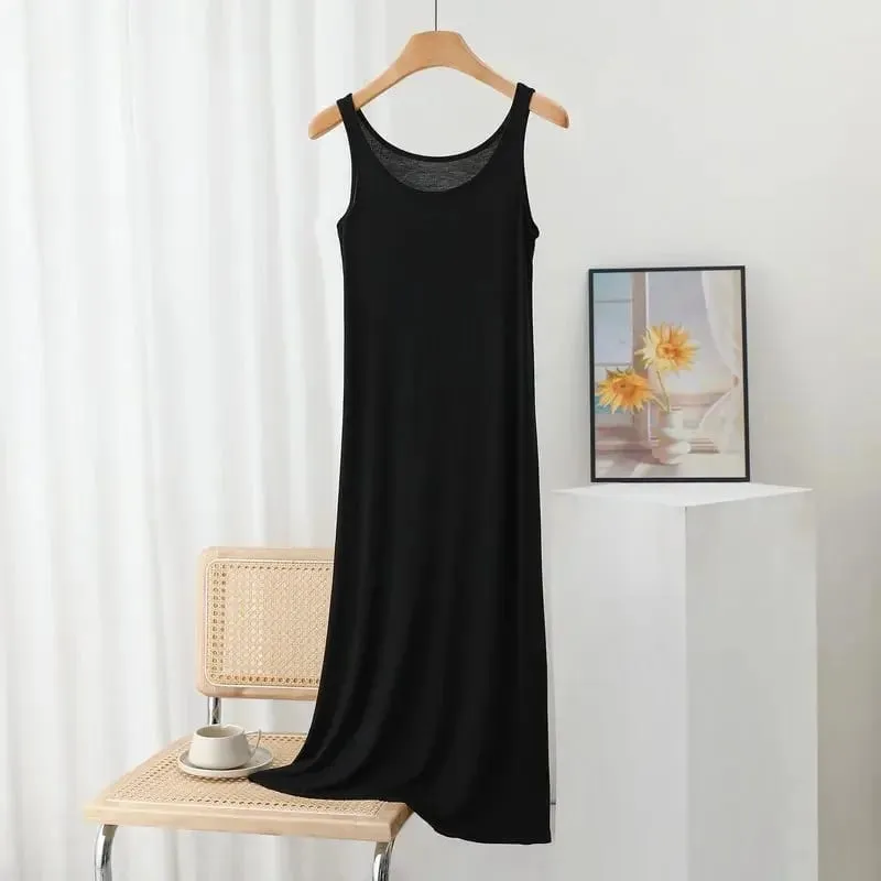 Plus Size Modal Long Dress Women's Spring Summer Loose A- Line Bottoming Skirt Home Sleepwear Sleeveless Pure Color Gown — image 11