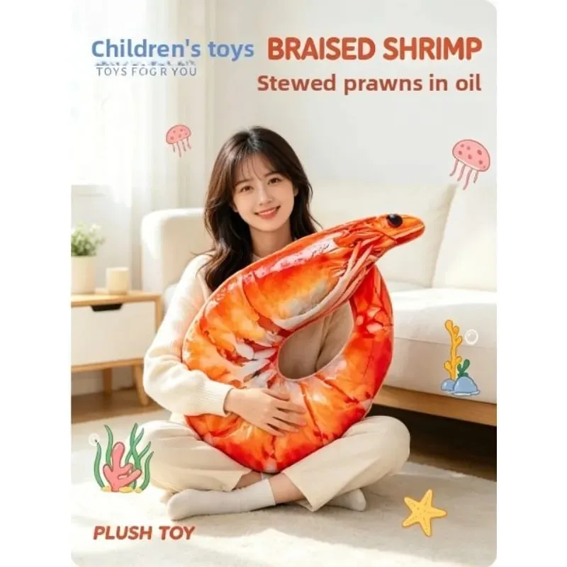 Bantal Leher Udang Lucu Bantal Perjalanan Berbentuk U Lembut Lembut Bantal Leher Simulasi 3D untuk Tidur Siang Kantor Pesawat Mobil — image 2