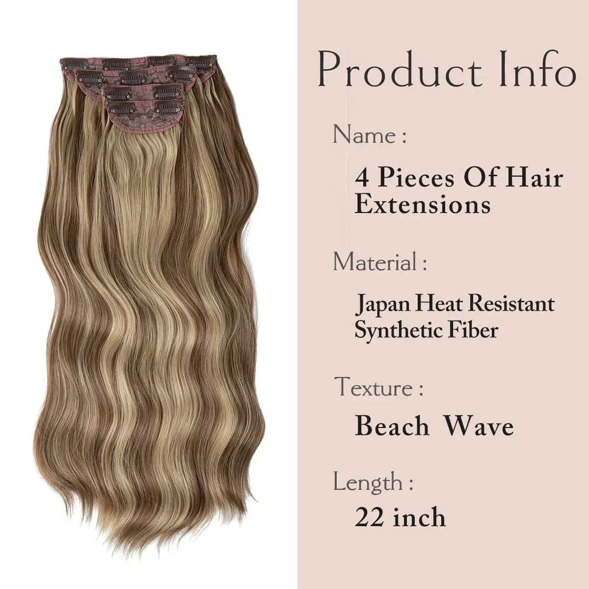 Synthetic Long Wavy Clip In Hair Extensions 22" 4pcs/set Thick Hairpiece For Women Brown Blonde Black Natural Fake Hair