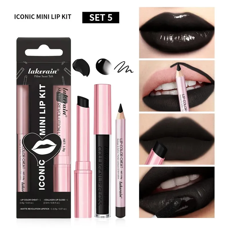 5 farve læbe liner + læbestift sæt og læbe plet let farve mat læbe kit læbestift Langvarig rød læbestift læbe makeup sæt