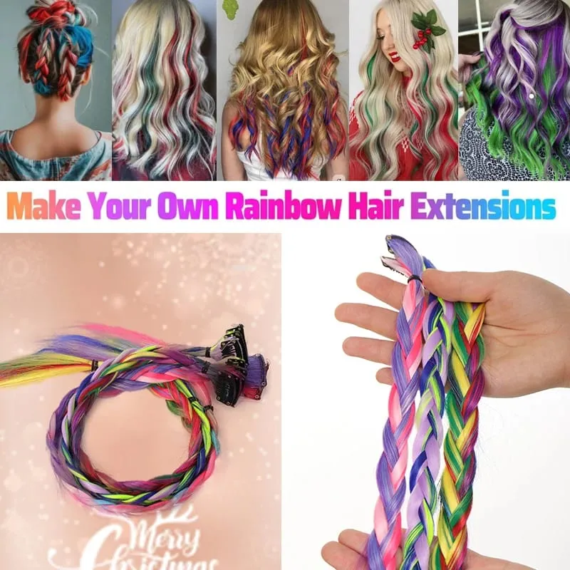 10Pcs Klip Berwarna 24 Inci Dalam Sambungan Rambut Potongan Rambut Serlahan Sintetik Lurus Untuk Pesta Cosplay Gadis — image 4