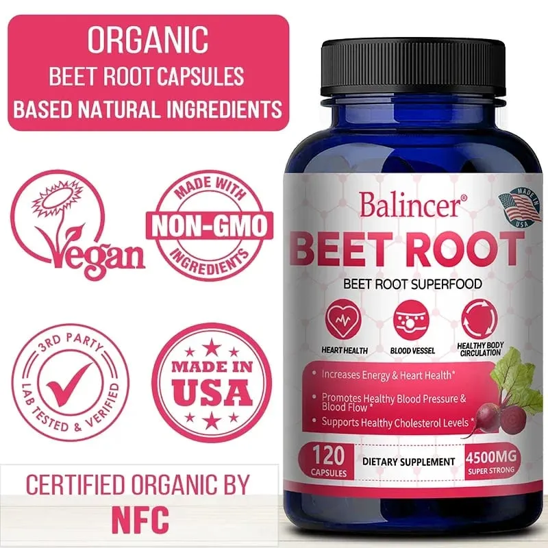 Balincer Organic Beetroot Extract Capsules - Good for Energy and Endurance Blood Circulation Heart Health Supplement — image 5