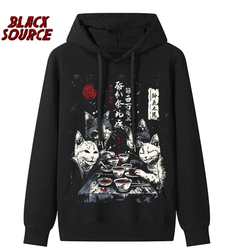 T0220 Cute Ramen Japanese Cat Hoodie, Unisex Cartoon Graphic Pullover Sweatshirt, Casual Streetwear Loose Fit Daily Wear — image 13