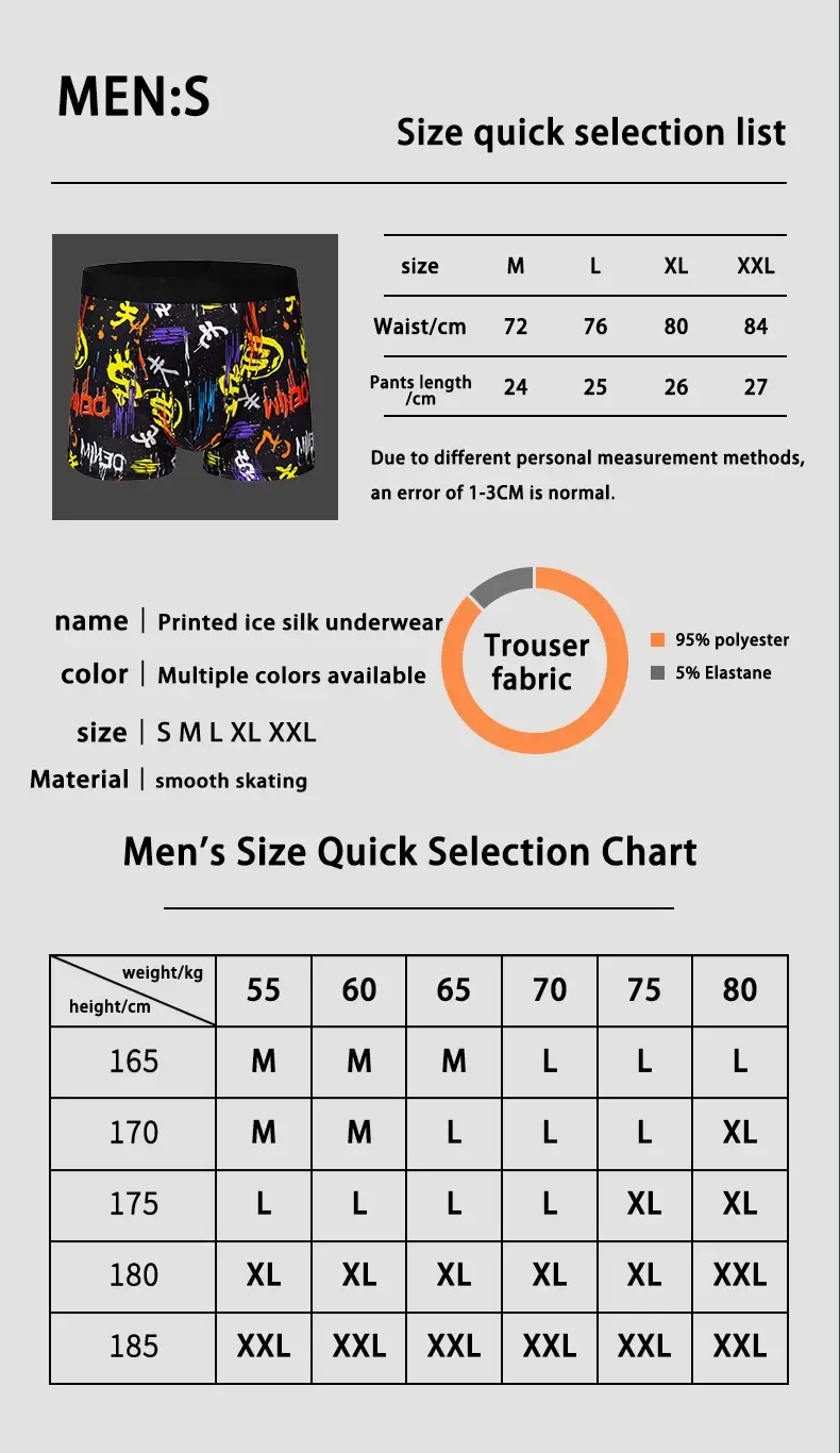 5-pcs Men's trendy graffiti, pixel, cyberpunk print boxer underwear, comfortable and casual and fashionable boxer — image 2