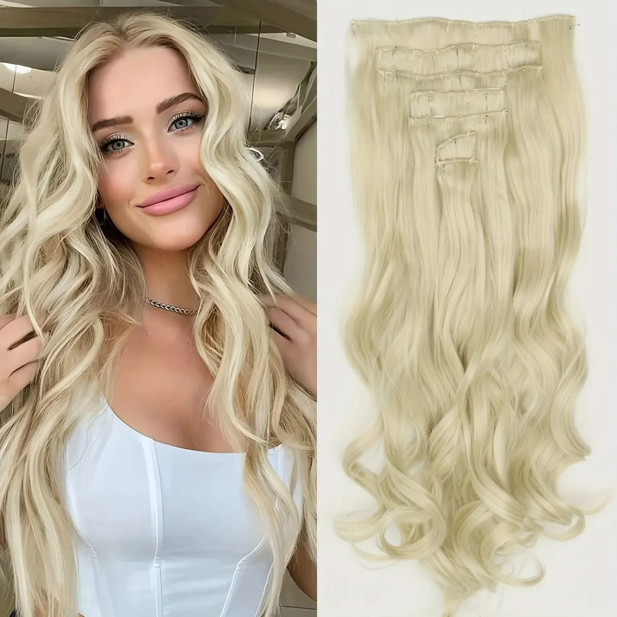 Long Straight Hairstyle 16 Clips 7Pcs/Set Hair Extensions Natural Synthetic Blonde Black Hairpieces Heat Resistant For Women — image 27