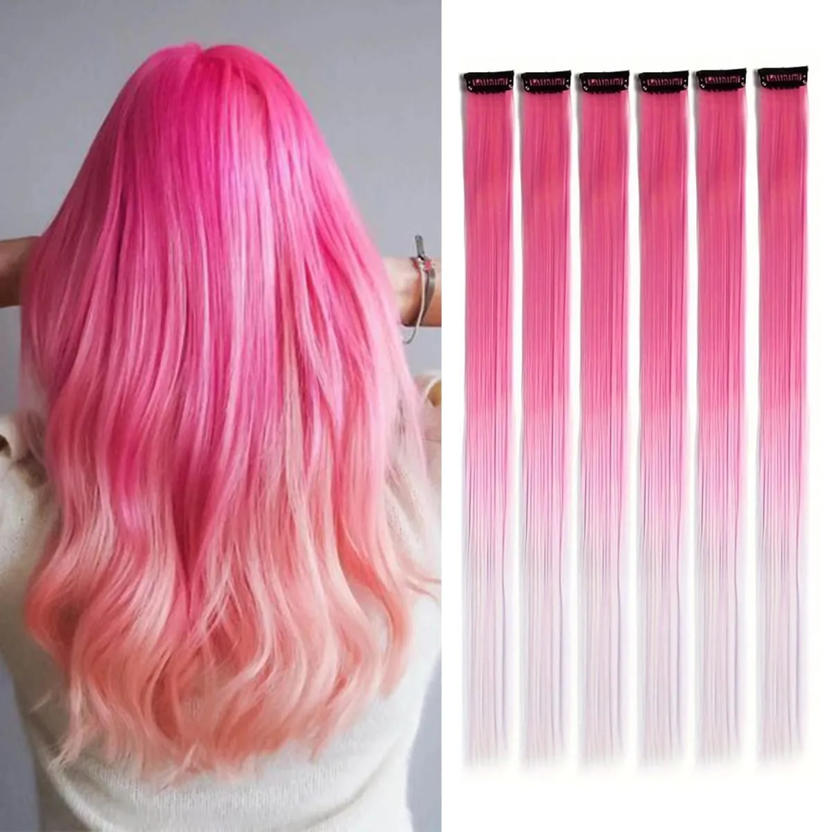 6pcs/pack Colored Party Highlights Clip in Hair Extensions 22 inches Multi-colors Straight Hair Synthetic Hairpieces