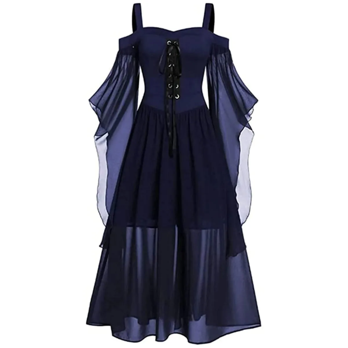 Women Vintage Gothic Off Shoulder Lace-up Medieval Dress Halloween Witch Cosplay Costumes Carnival Party Suspender Straps Dress