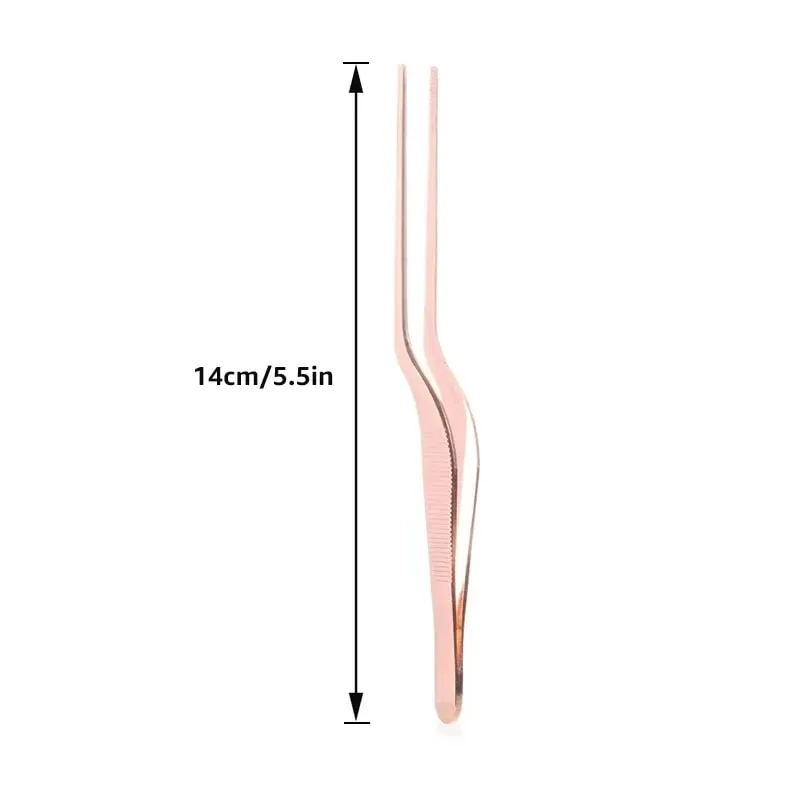 5.5-Inch Mini Kitchen Cooking Tweezers Stainless Steel Precision Plating Tongs Offset Tip for Food Styling Cake Decor — image 3