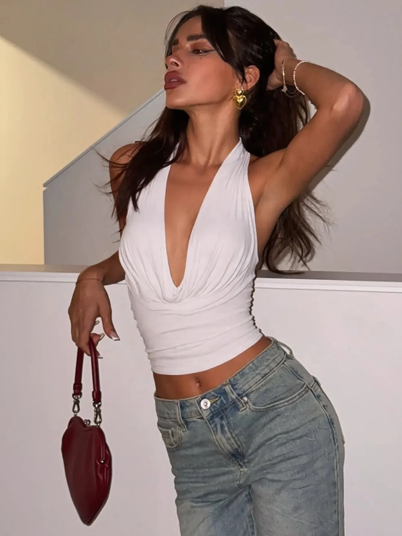 Dulzura Halter Swinging Collar Sleeveless Backless Bodycon Tank Top Solid Sexy Casual Y2K Tops Party Club Street Summer Clothes — image 9
