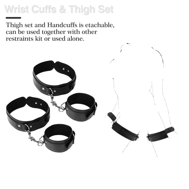 Erotic Toys Kits Adjustable Bondage Reverse Handcuffs Metal Anal Hook Binding Belt Sets Sex Toy For Couples BDSM Adult Toys — image 6