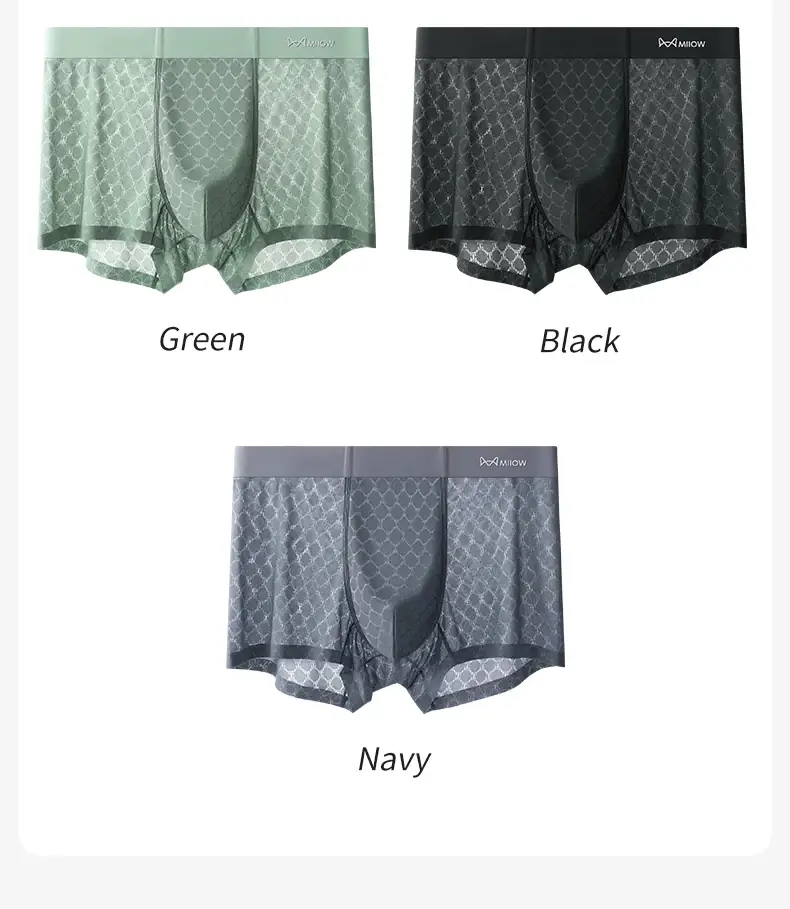 MiiOW 3 Chiếc Liền Mạch Ice Silk Nam Quần Lót Boxer Mùa Hè Lưới Thoáng Khí Quần Lót Nam Kháng Khuẩn Quần Lót Nam Võ Sĩ Quần Đùi — image 14