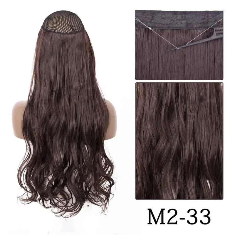 Synthetic No Clip Adjustable Fish Line Hair Extensions Natural Blonde Brown Long Wavy Heat Resiatant Hairpiece For Women