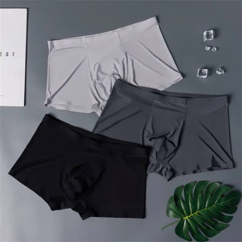 3PCS High Quality Men's Ice Silk Underwear Summer Thin Breathable Seamless Panties Sexy Male Underpants Plus Size